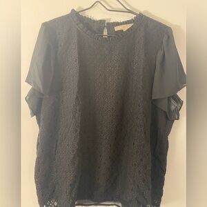 Black LOFT lace and sheer high neck formal top